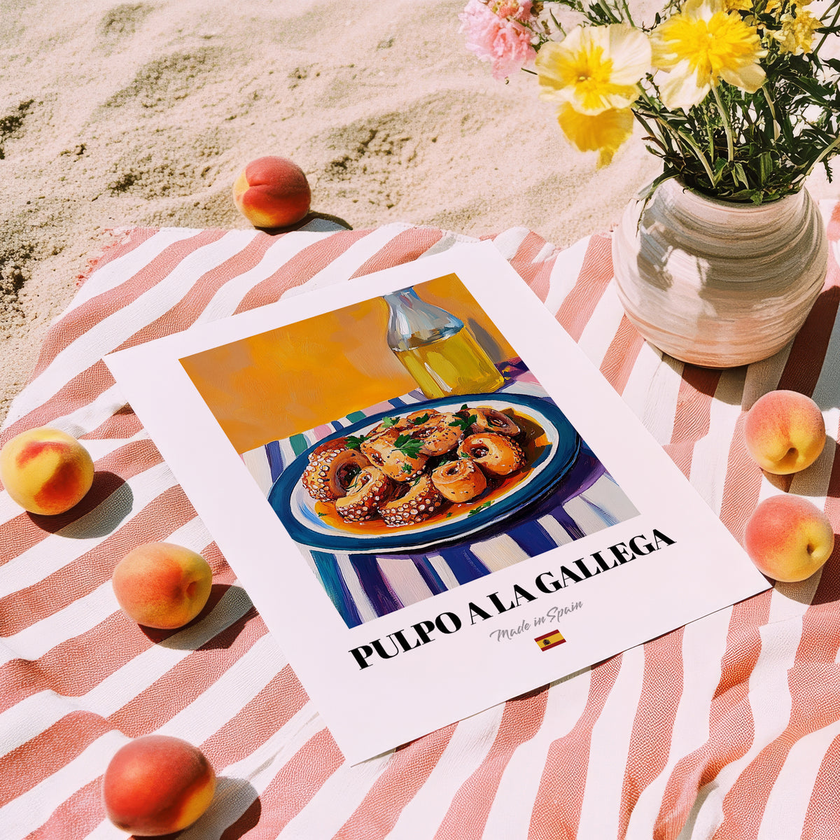 Pulpo a la Gallega – Art, Spanish Food Painting, unframed on coastal sand