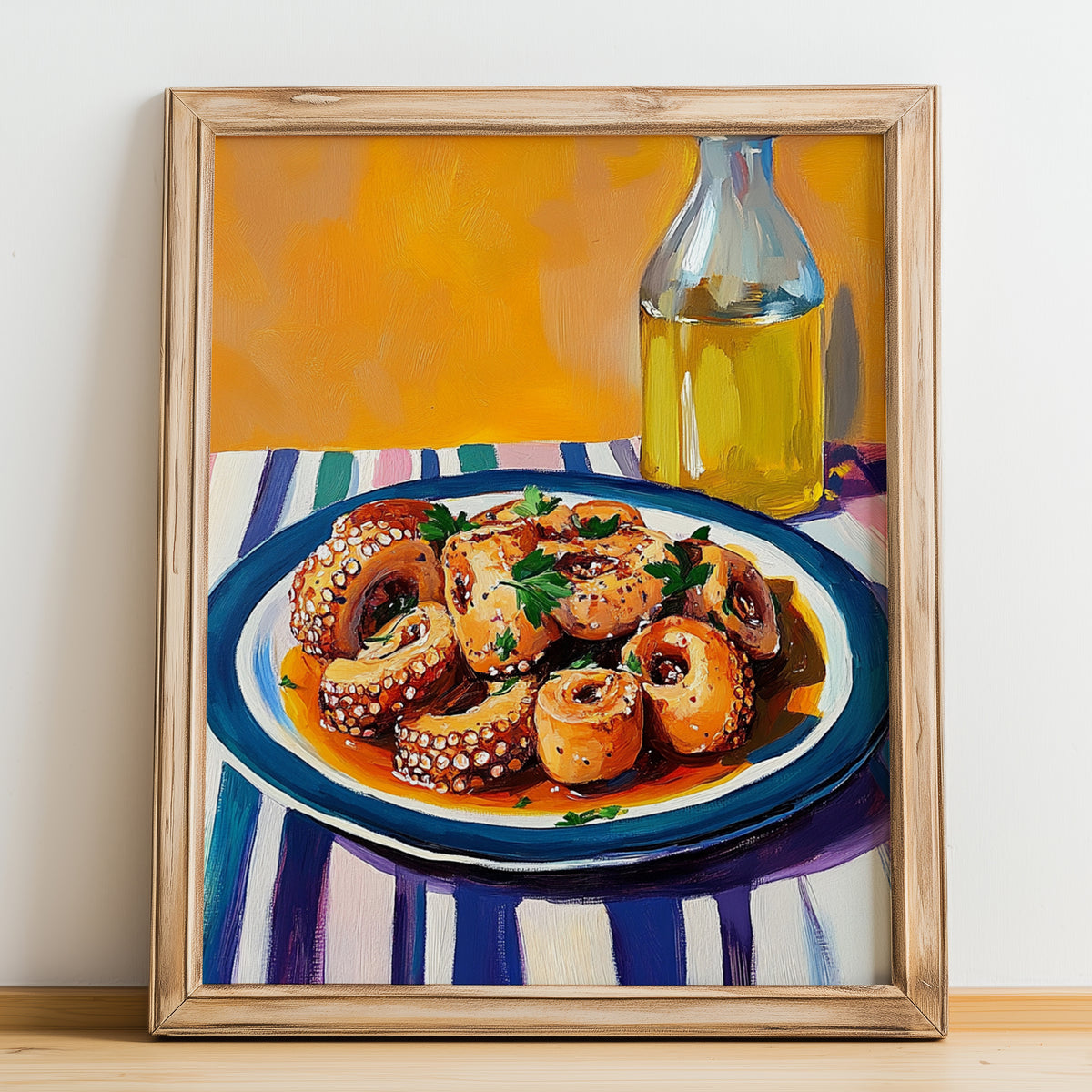 Pulpo a la Gallega – Art, Spanish Food Painting, no-text version framed in wood