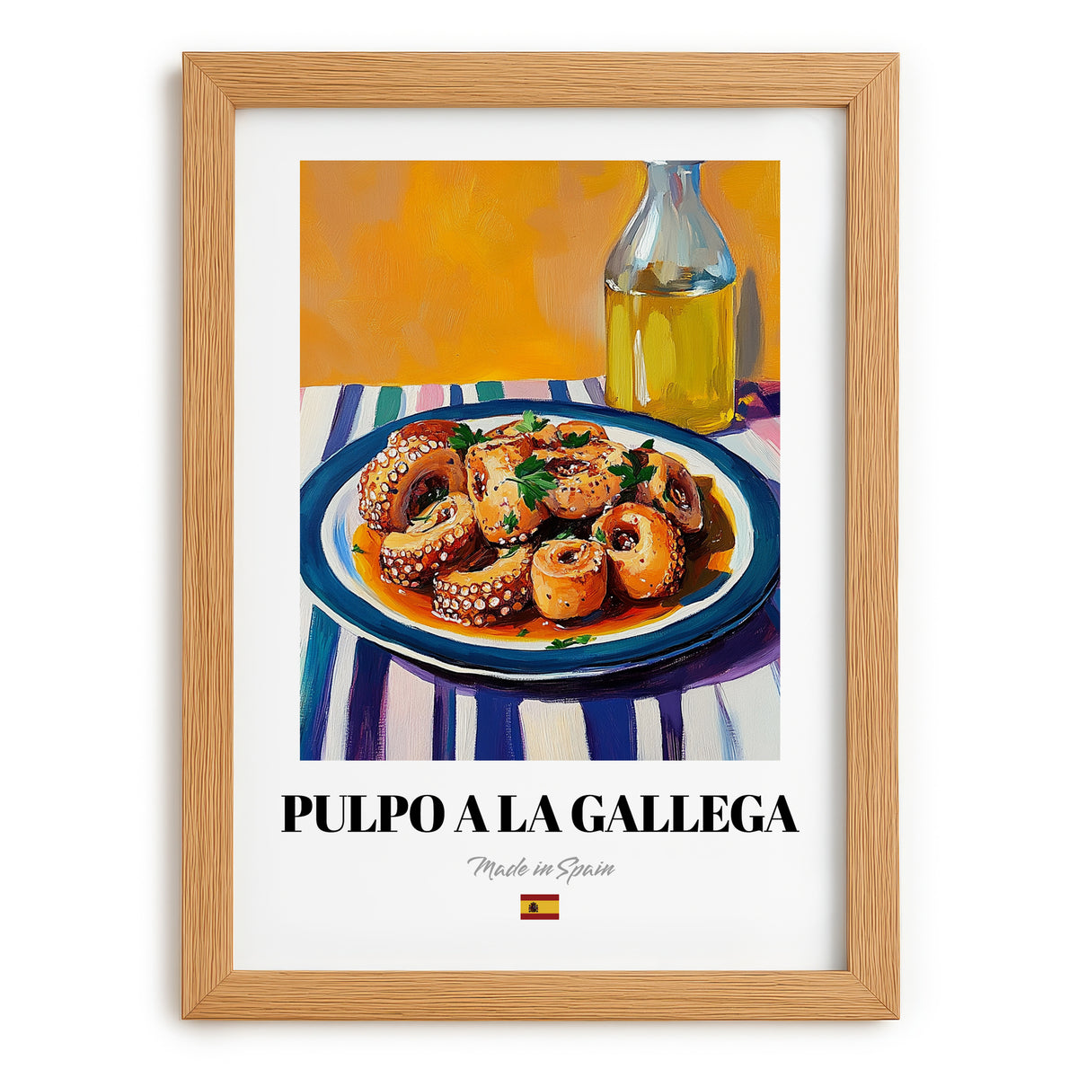 Pulpo a la Gallega – Art, Spanish Food Painting, set in oak frame