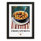 Fabada Asturiana – on Striped Tablecloth, Spanish Food Wall Art, in sleek black frame