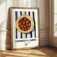Chorizo a la Sidra – on Striped Tablecloth, Spanish Food Illustration