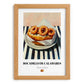 Bocadillo de Calamares – on Striped Tablecloth, Spanish Food Art, set in oak frame