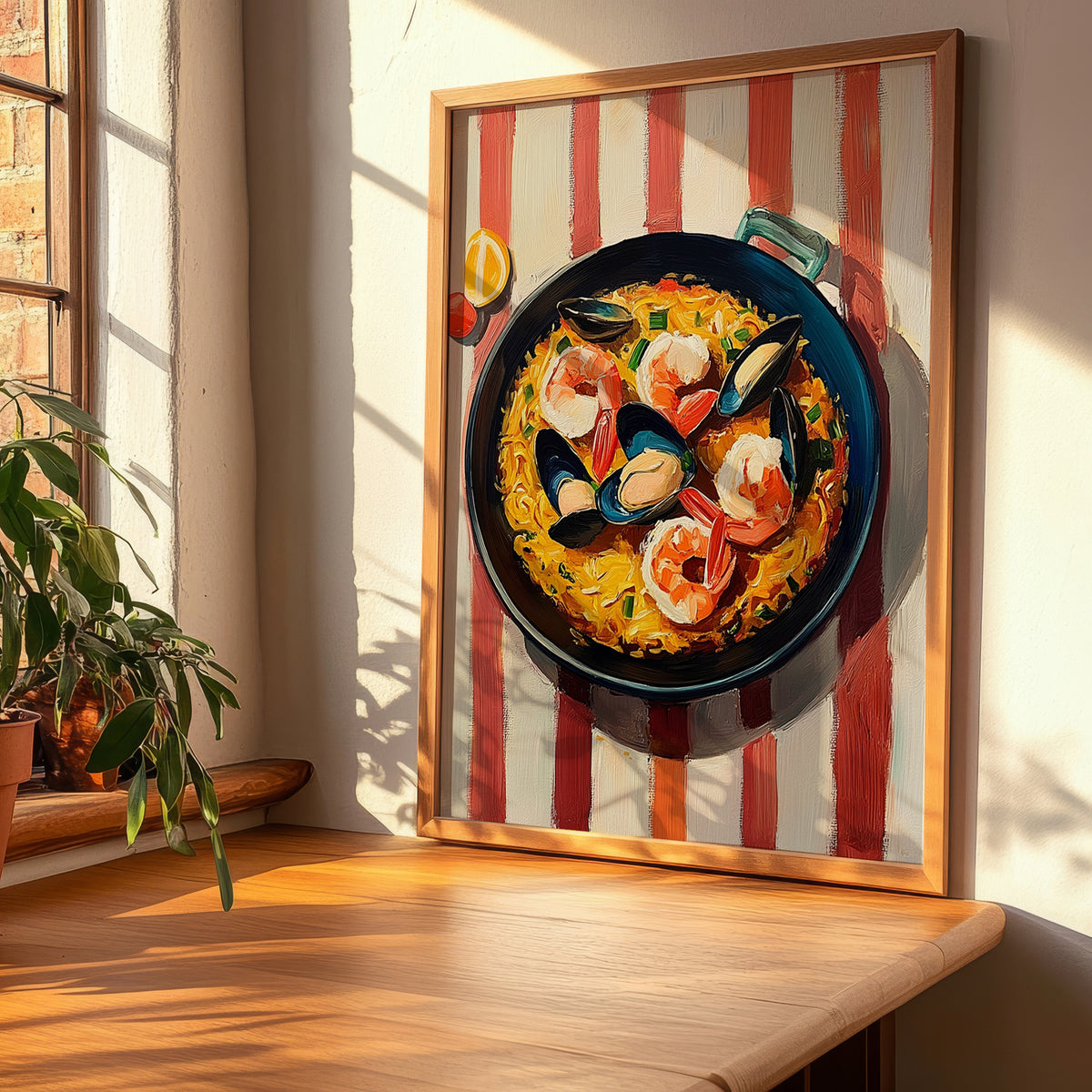 Fideuà – on Striped Tablecloth, Spanish Pasta Wall Print, clean layout with no caption