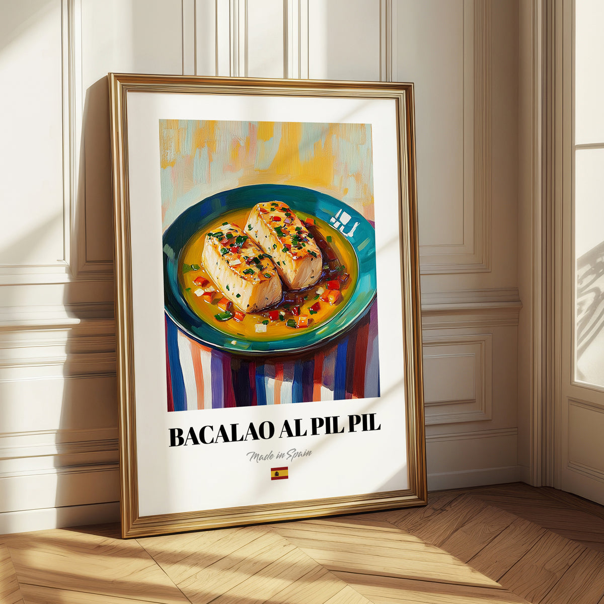 Bacalao al Pil Pil – Oil Painting, Spanish Food Poster