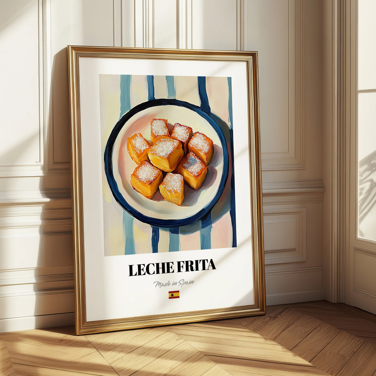 Leche Frita – on Striped Tablecloth, Spanish Dessert Wall Decor 