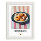 Rosquillas – on Striped Tablecloth, Spanish Dessert Illustration, placed in minimal white frame