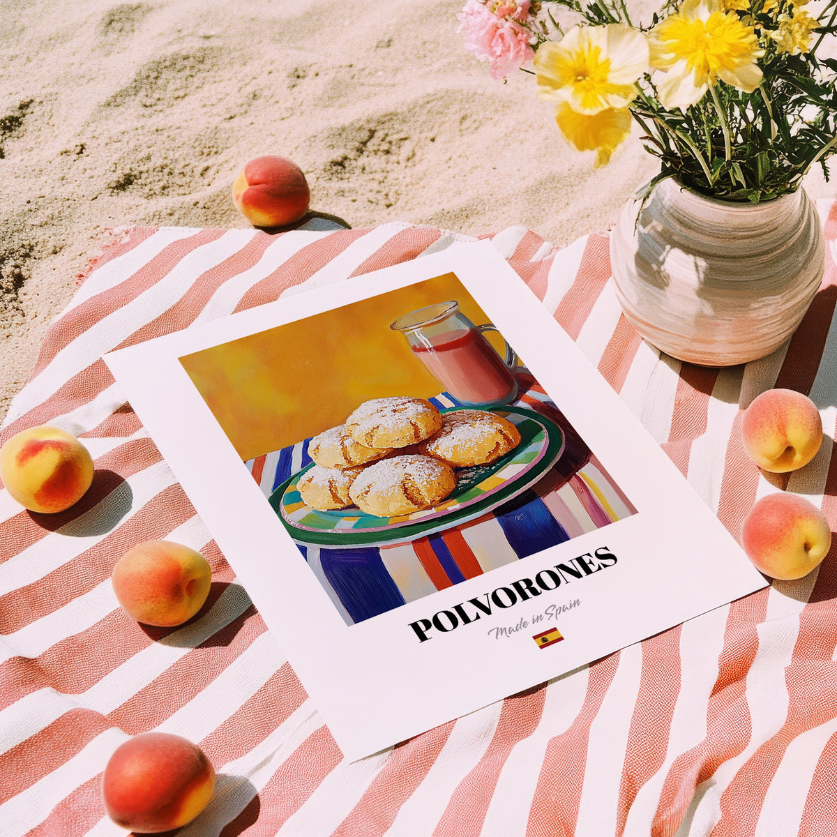 Polvorones – Colorful Oil Painting, Spanish Dessert Wall Illustration, unframed on coastal sand