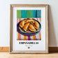 Empanadillas – Colorful Oil Painting, Spanish Pastry Illustration, in wooden frame leaning on the floor