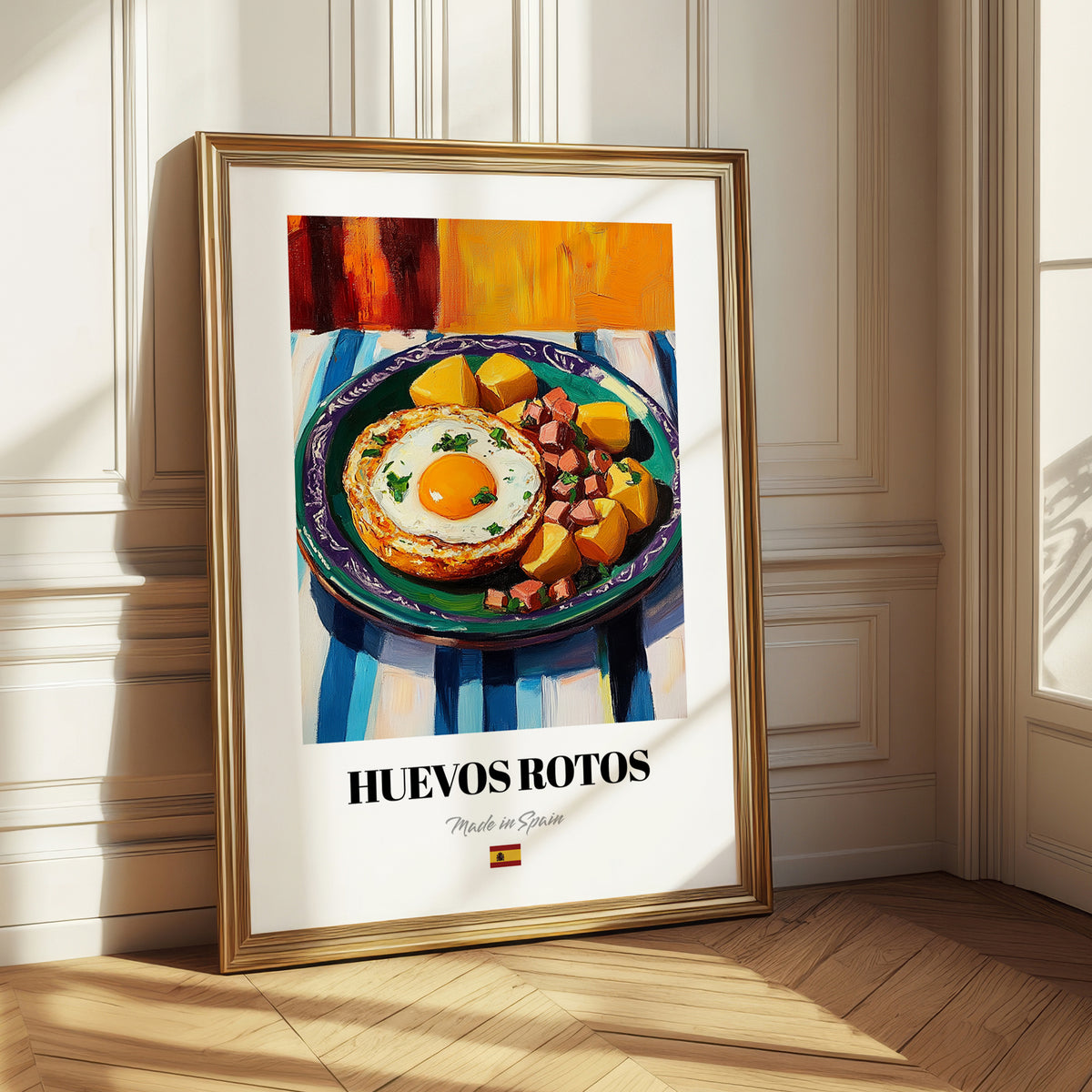 Huevos Rotos – Colorful Oil Painting, Spanish Food Poster