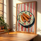 Chistorra – on Striped Tablecloth, Spanish Food Painting, clean layout with no caption