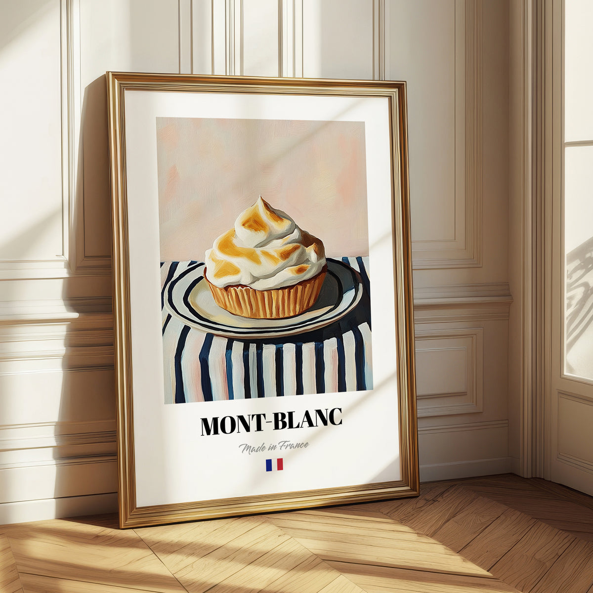 Mont-Blanc – on Striped Tablecloth, French French Dessert Still Life 