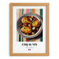Coq au Vin – on Striped Tablecloth, French Food Poster, set in oak frame