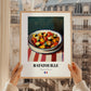 Ratatouille – on Striped Tablecloth, French Food Wall Art, styled in a charming Paris street view