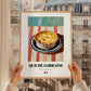 Quiche Lorraine – on Striped Tablecloth, French Pastry Painting, styled in a charming Paris street view