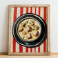 Blanquette de Veau – on Striped Tablecloth, French Food Illustration, no-text version framed in wood