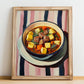 Pot-au-feu – on Striped Tablecloth, French Food Painting, no-text version framed in wood