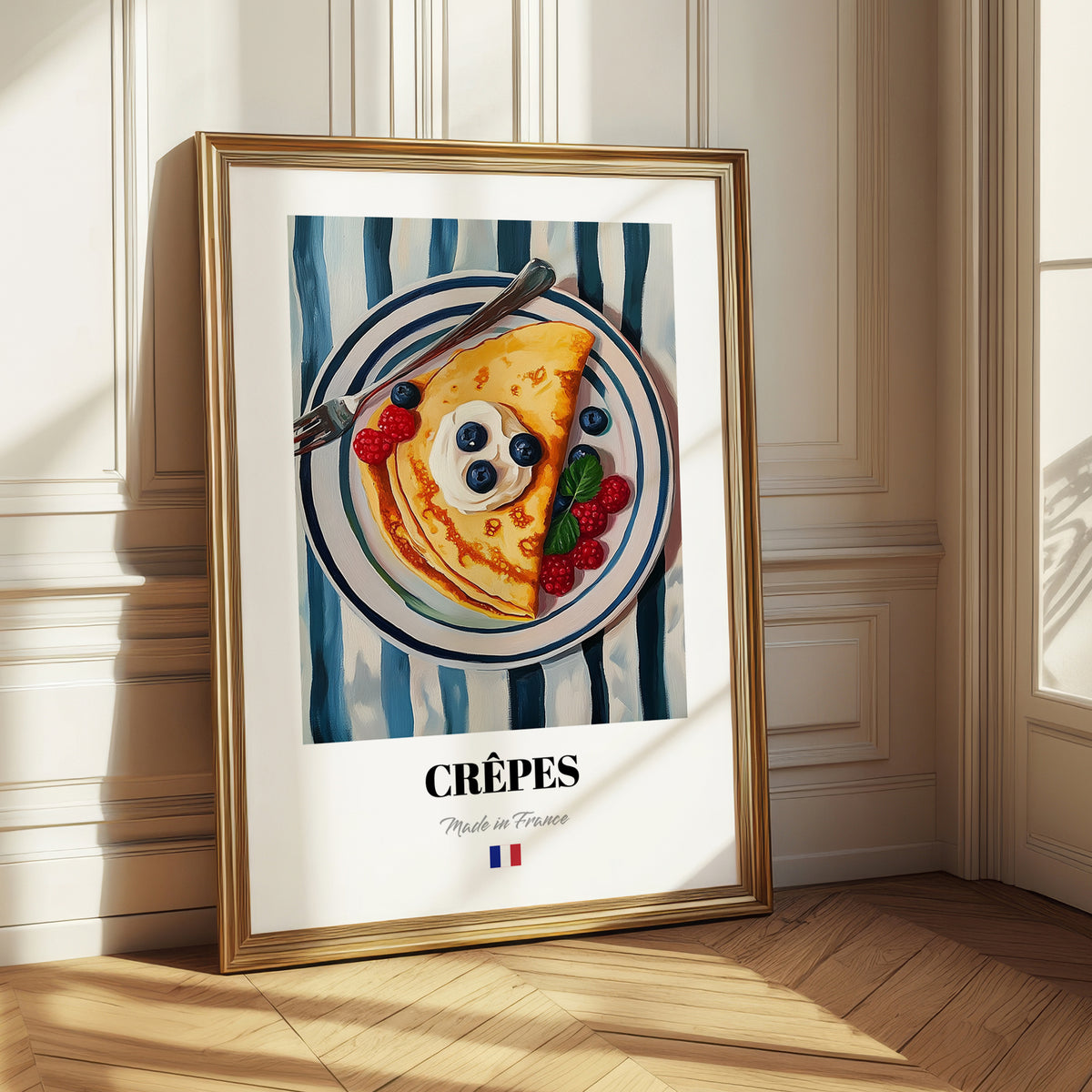 Crêpes – on Striped Tablecloth, French French Pastry Still Life 