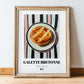 Galette Bretonne – on Striped Tablecloth, French Pastry Illustration, in wooden frame leaning on the floor