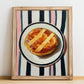 Galette Bretonne – on Striped Tablecloth, French Pastry Illustration, no-text version framed in wood