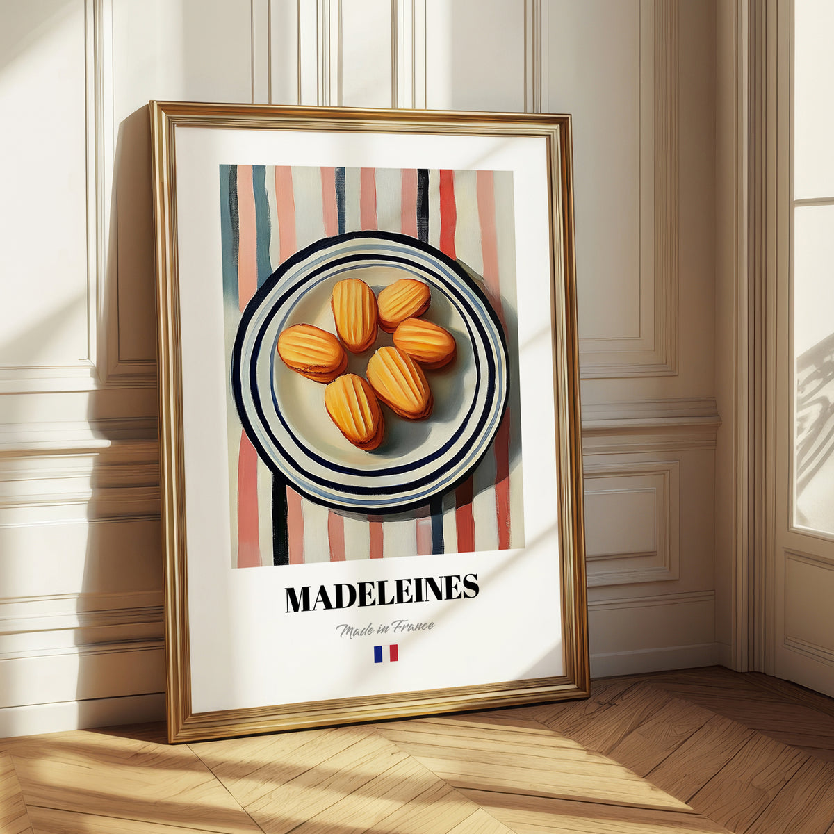 Madeleines – on Striped Tablecloth, French French Pastry Wall Decor 