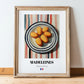 Madeleines – on Striped Tablecloth, French French Pastry Wall Decor, in wooden frame leaning on the floor