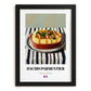 Hachis Parmentier – on Striped Tablecloth, French Food Illustration, in sleek black frame