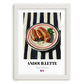 Andouillette – on Striped Tablecloth, French Food Wall Decor, placed in minimal white frame