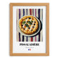 Pissaladière – on Striped Tablecloth, French Food Print, set in oak frame