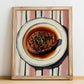 Entrecôte Bordelaise – on Striped Tablecloth, French Food Illustration, no-text version framed in wood