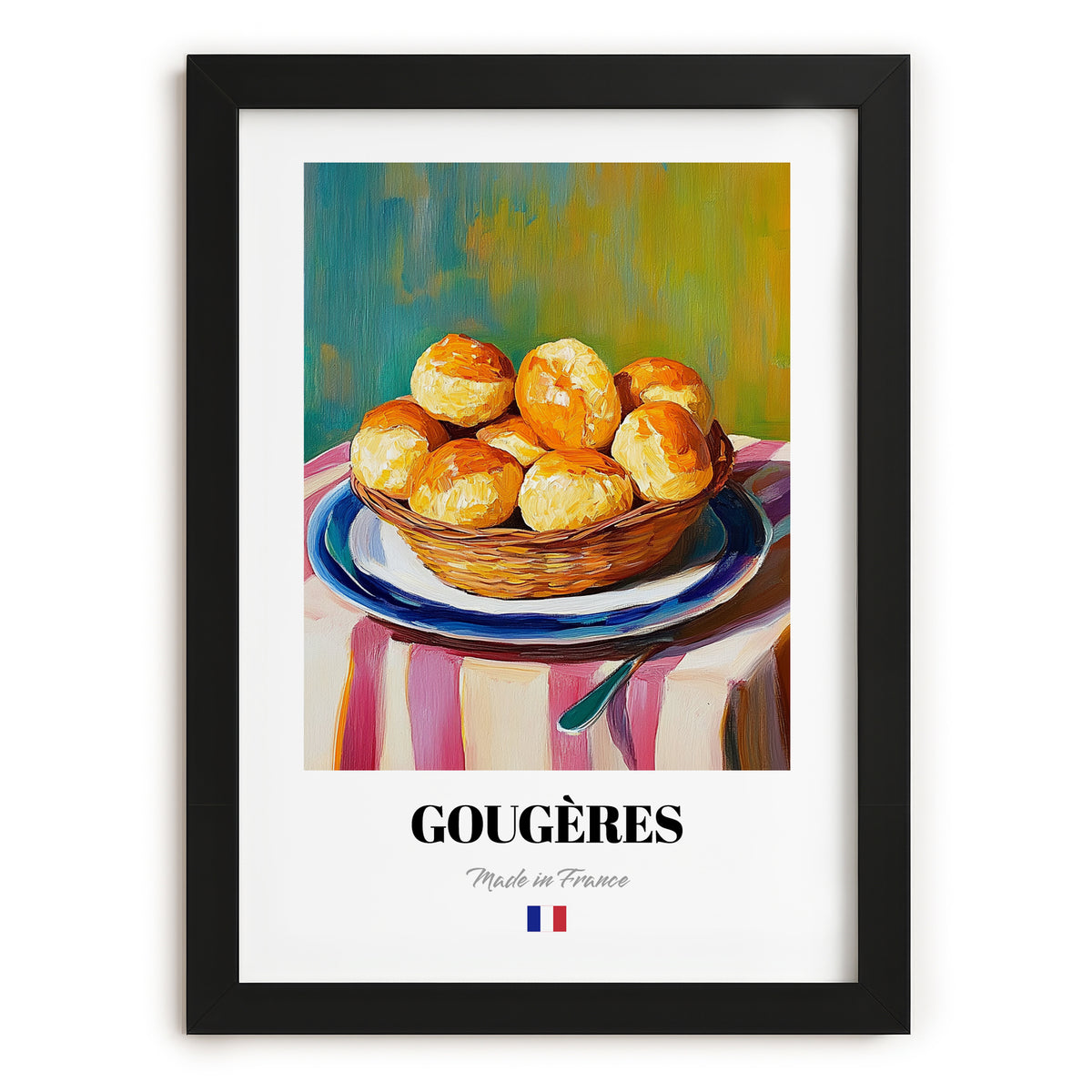 Gougères – Art, French French Pastry Poster, in sleek black frame