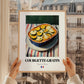 Courgette Gratin – on Striped Tablecloth, French Food Poster, styled in a charming Paris street view