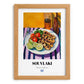 Souvlaki – Colorful Oil Painting, Greek Food Poster, set in oak frame