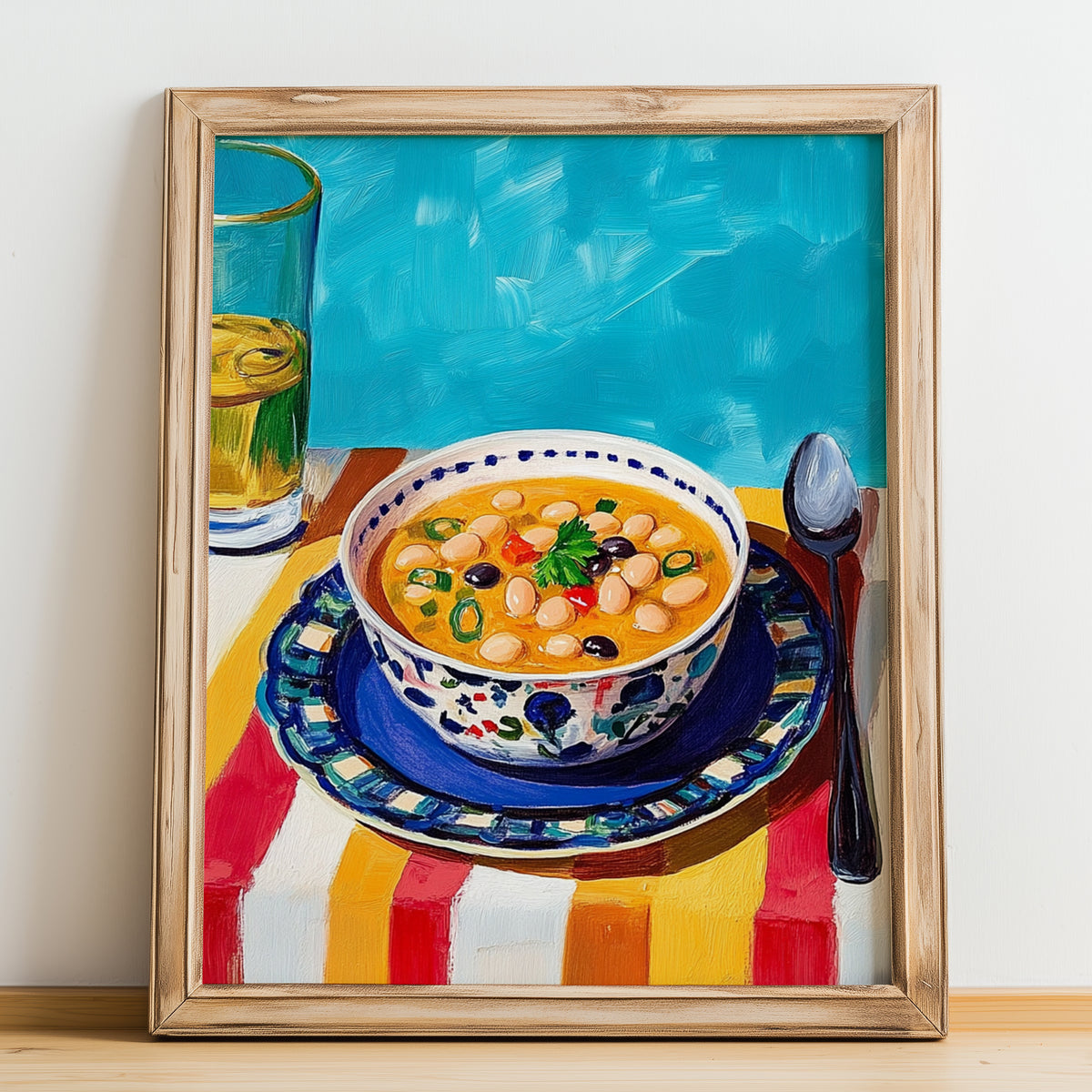 Fasolada – Art, Greek Food Wall Art, no-text version framed in wood