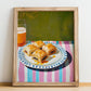 Baklava – Oil Painting, Greek Dessert Illustration, no-text version framed in wood