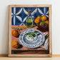 Tzatziki – Colorful Oil Painting, Greek Food Wall Art, no-text version framed in wood