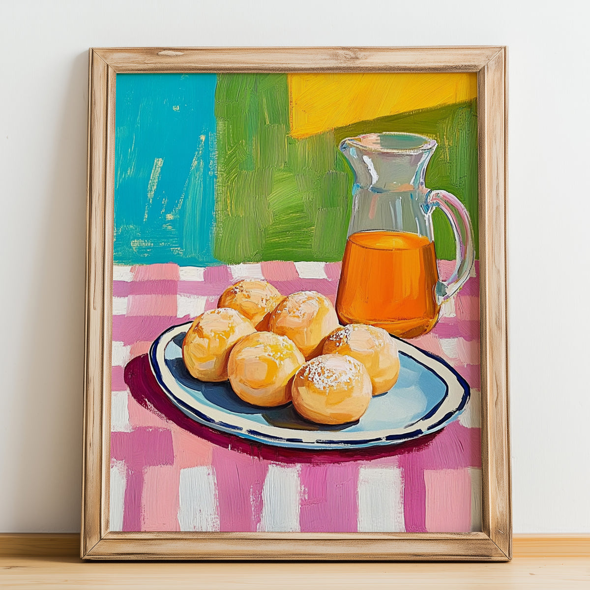 Loukoumades – Art, Greek Dessert Wall Decor, no-text version framed in wood