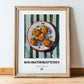 Kolokithokeftedes – on Striped Tablecloth, Greek Food Illustration, in wooden frame leaning on the floor