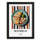 Quesadillas – on Striped Tablecloth, Mexican Cheese Wall Art, in sleek black frame