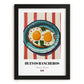 Huevos Rancheros – on Striped Tablecloth, Mexican Food Illustration, in sleek black frame