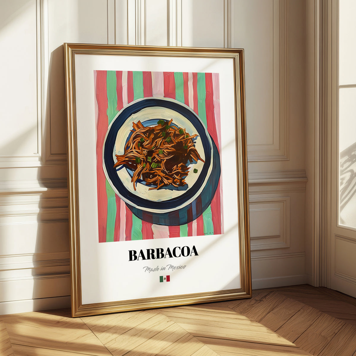 Barbacoa – on Striped Tablecloth, Mexican Bbq Poster 