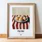 Pączki – on Striped Tablecloth, Polish Pastry Wall Decor, in wooden frame leaning on the floor