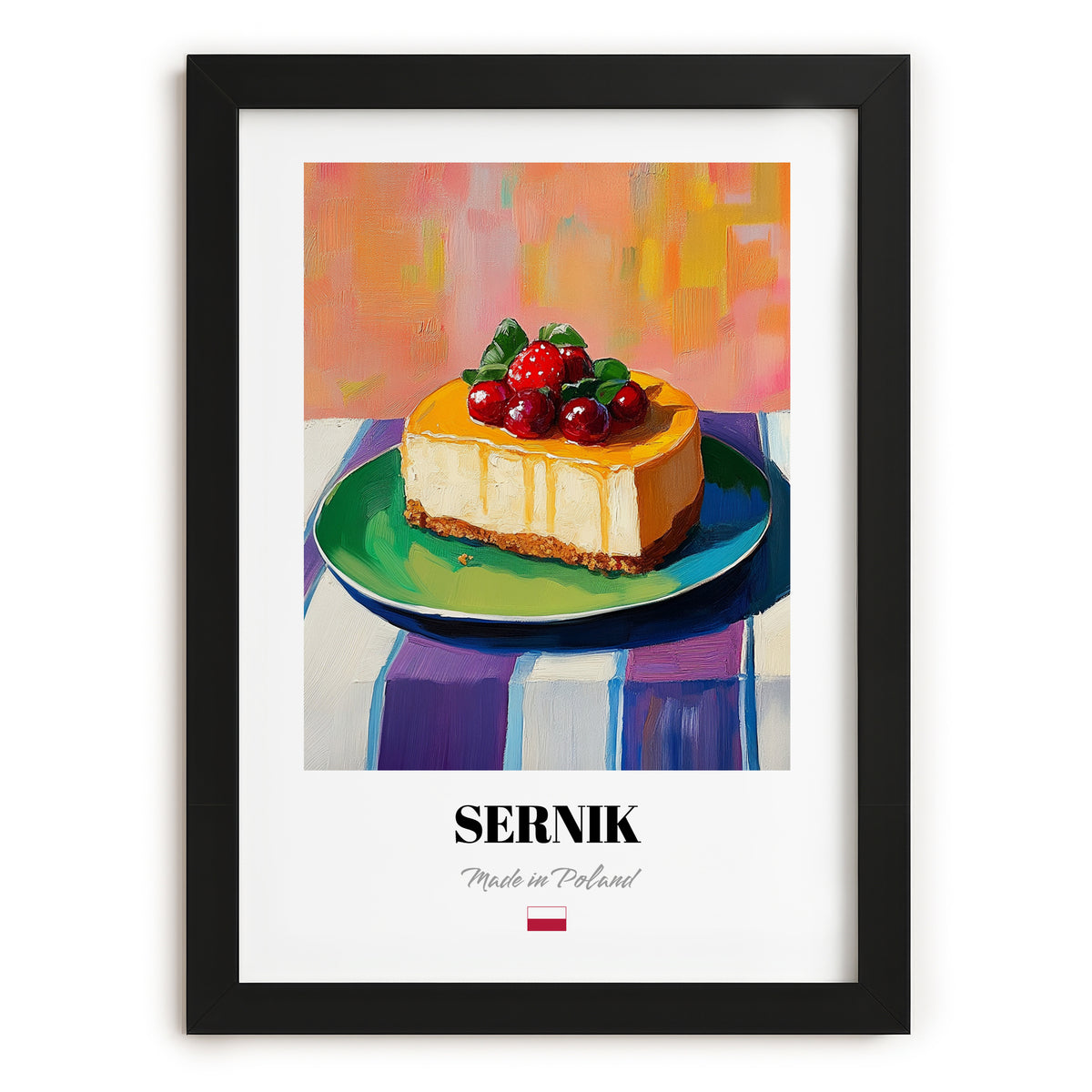 Sernik – Colorful Oil Painting, Polish Dessert Illustration, in sleek black frame