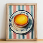 Pastel de Nata – on Striped Tablecloth, Portuguese Dessert Painting, no-text version framed in wood