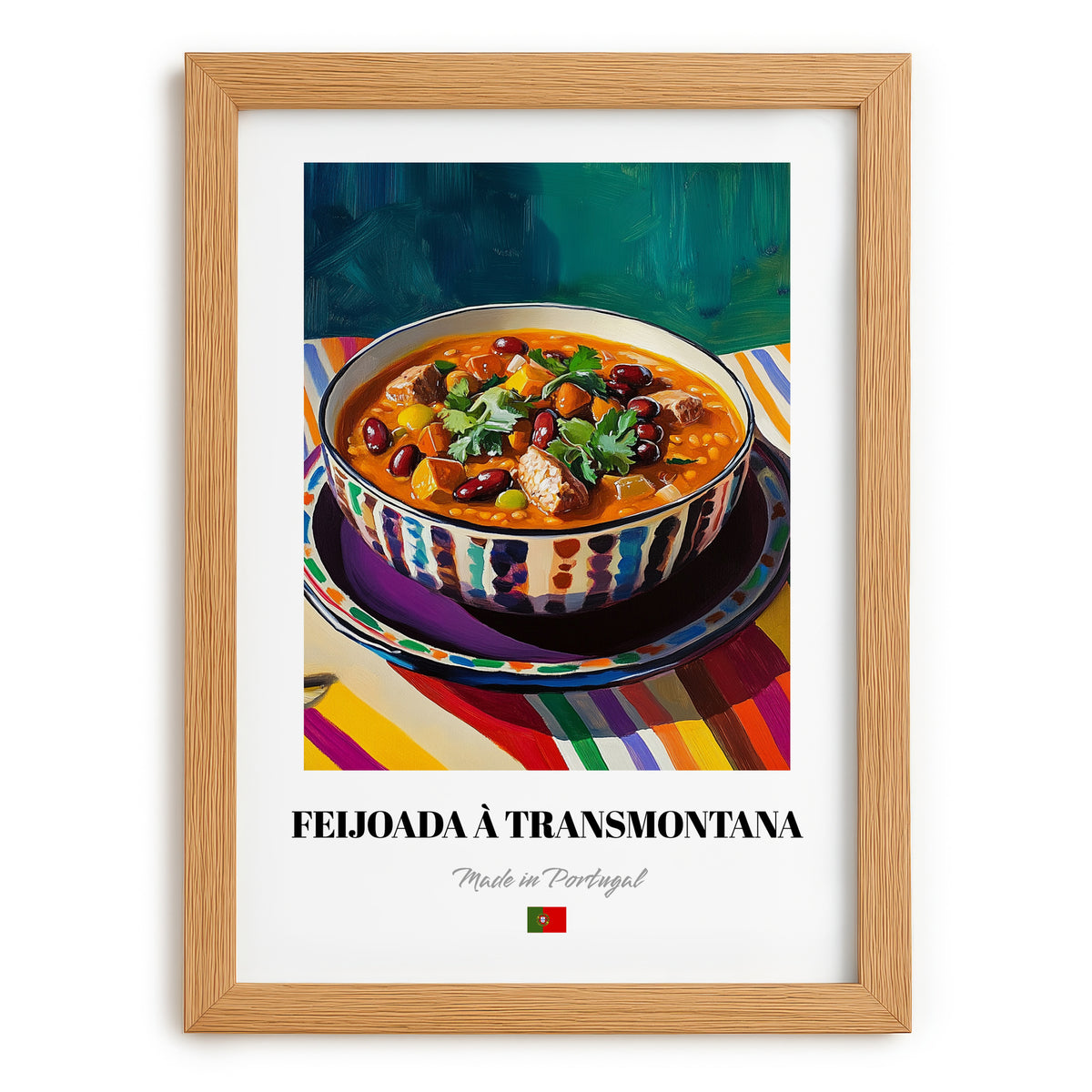 Feijoada à Transmontana – Art, Portuguese Food Illustration, set in oak frame