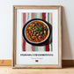 Feijoada à Transmontana – on Striped Tablecloth, Portuguese Food Print, in wooden frame leaning on the floor