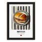 Bifanas – on Striped Tablecloth, Portuguese Food Illustration, in sleek black frame