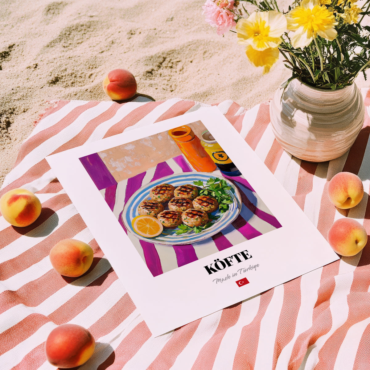Köfte – Colorful Oil Painting, Turkish Food Painting, unframed on coastal sand