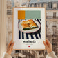 Su Böreği – on Striped Tablecloth, Turkish Pastry Poster, styled in a charming Paris street view