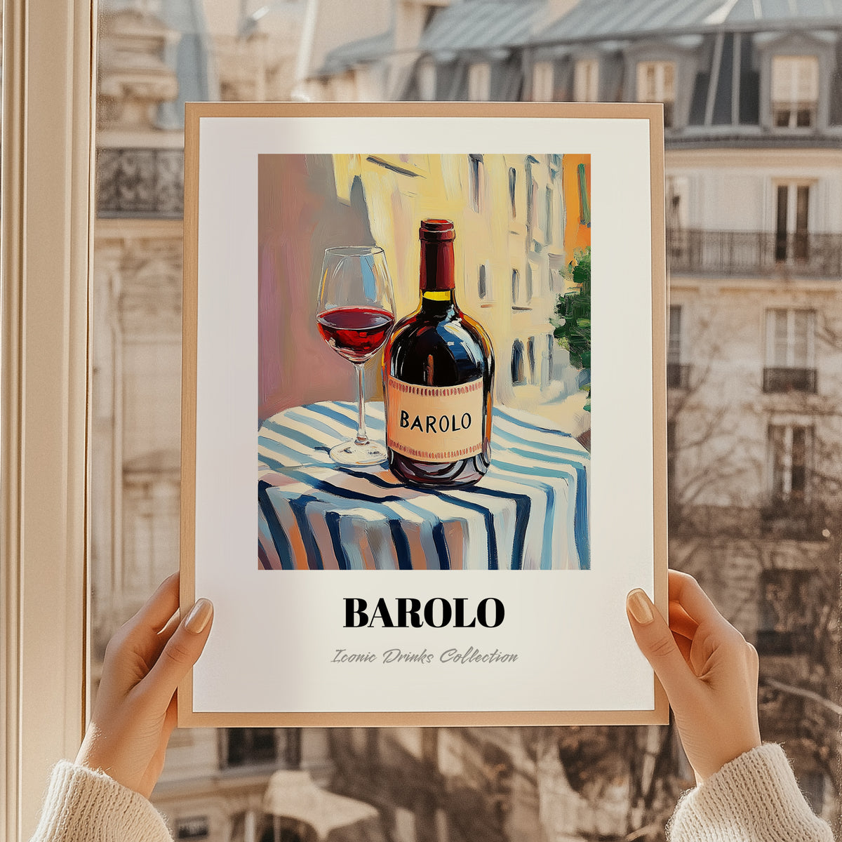 Barolo – Italian Café on the Corner, Italian Wine Illustration, styled in a charming Paris street view