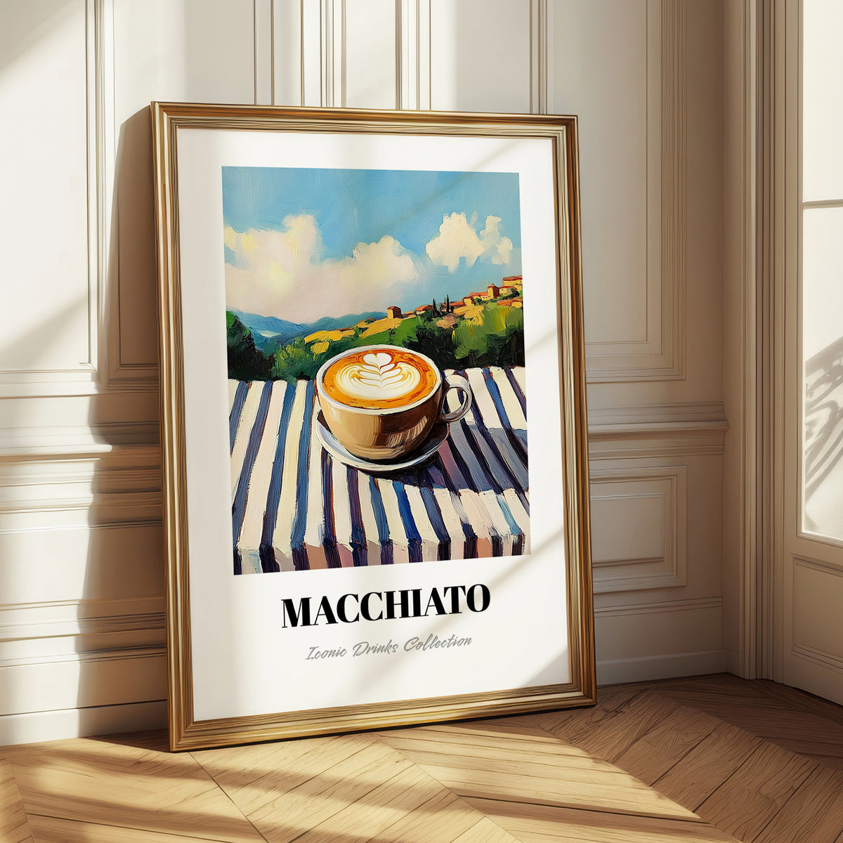 Macchiato – Italian Hilltop Table Scene, Italian Coffee Painting
